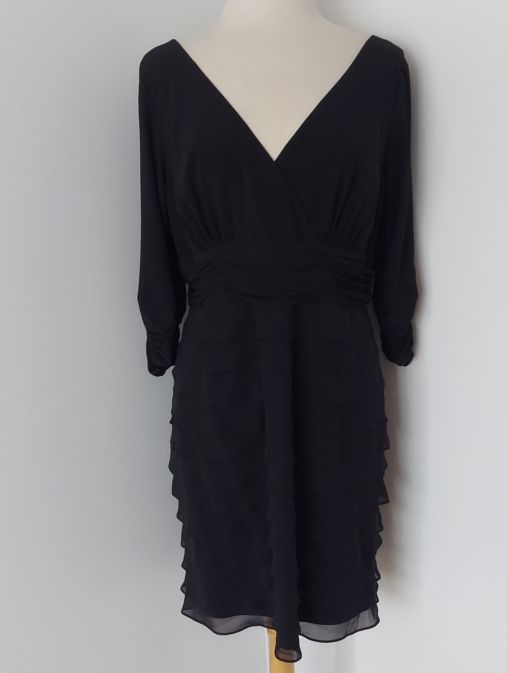 S.L. Fashions Black V-Neck Tiered Sleeve Dress